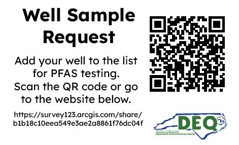 NC DEQ Well Sample Request Form QR Code. Directs users to